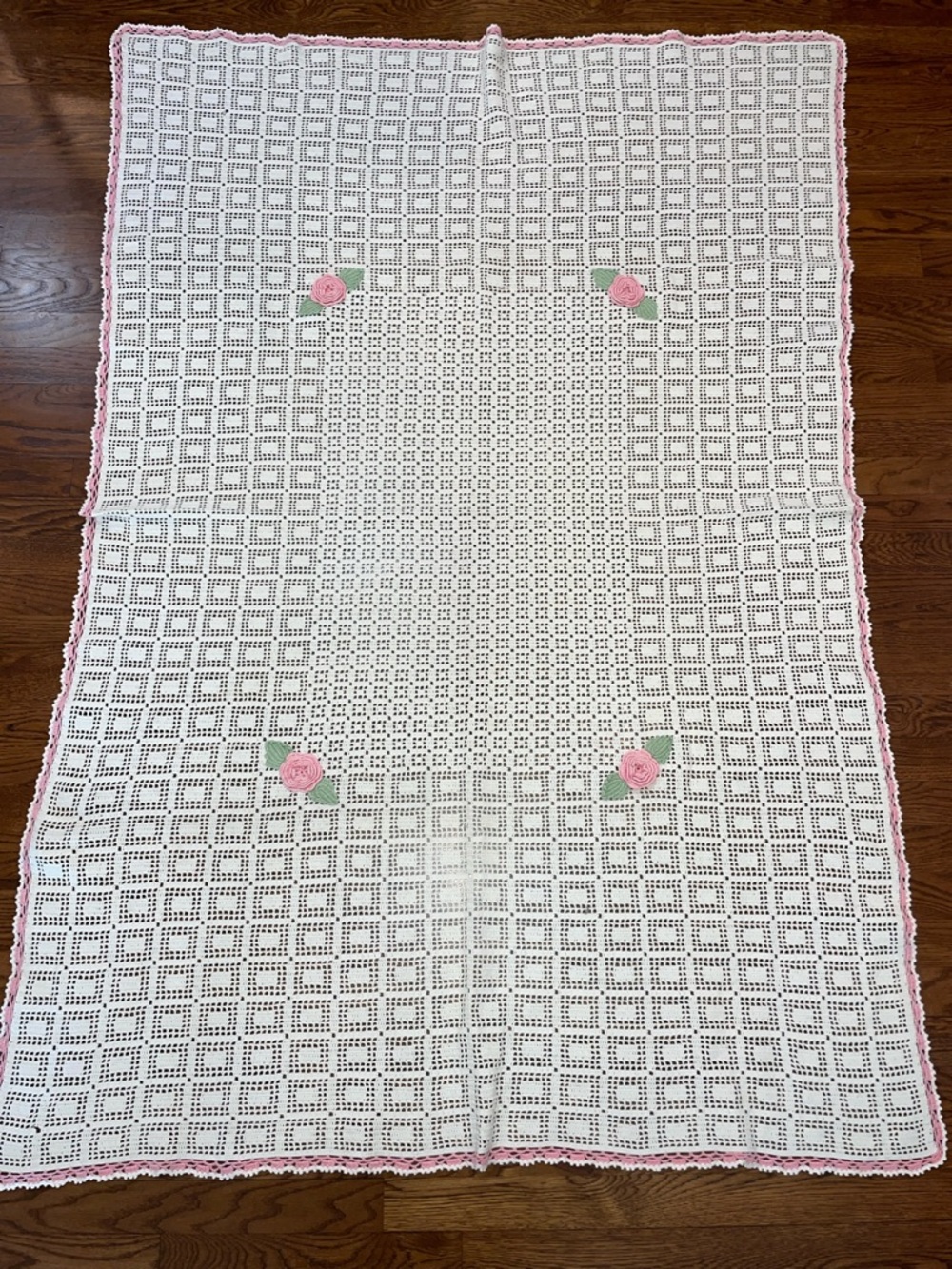 Handmade crocheted piece with roses